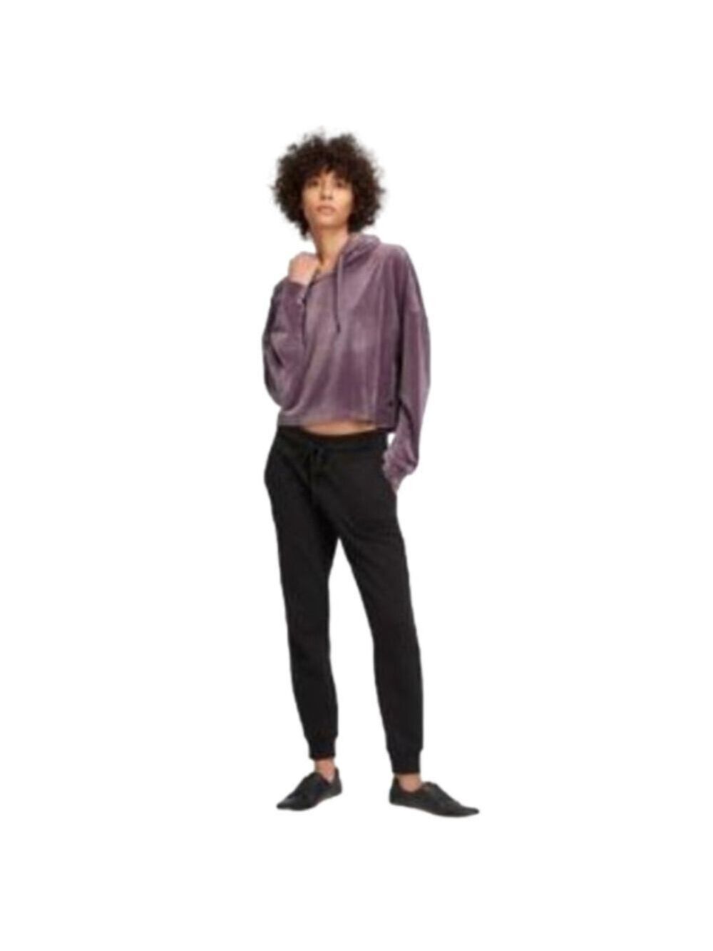 DKNY Sport Purple Velvet Cropped Hoodie Pullover Sweater size M Soft Cozy Lounge